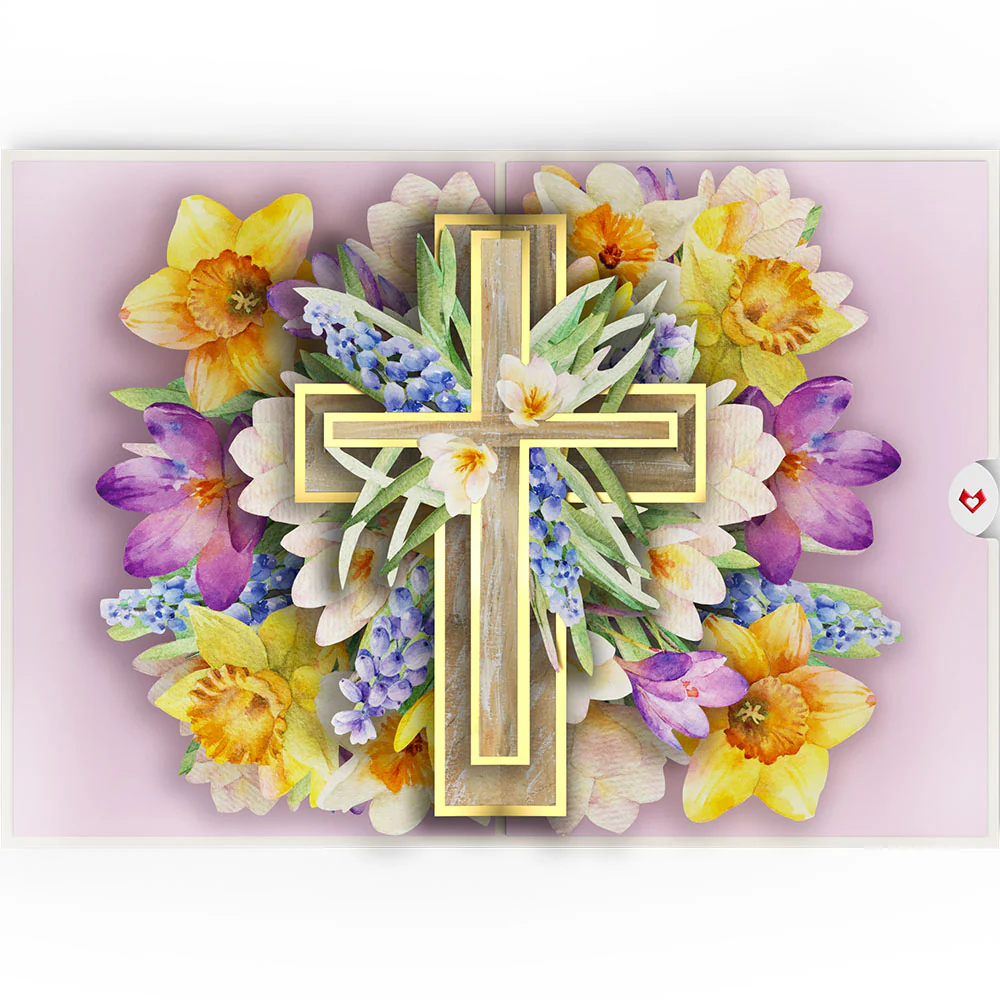 The Lord Bless You Floral Cross Pop-Up Card - Image 3