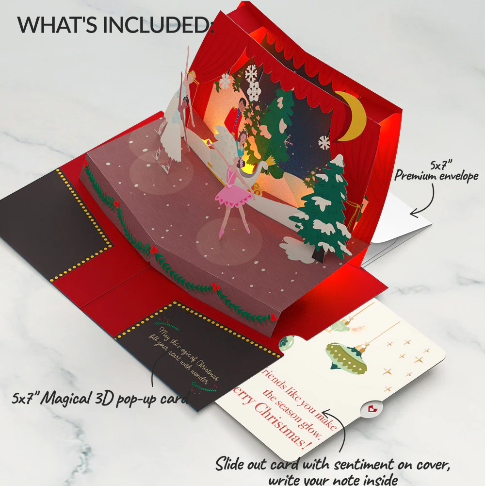 The Nutcracker Christmas Magic Music and Lights Pop-Up Card and Twinkling Ornaments Sentiment Set for Friend - Image 2