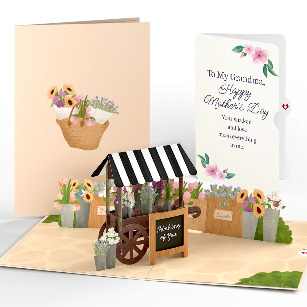 Thinking of You Flower Cart Mother's Day Pop-Up Card and Sentiment Set for Grandma