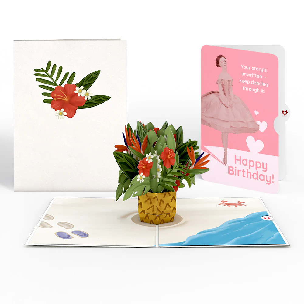 Tropical Flower Basket Birthday Pop-Up Card and Dancing Through Life Sentiment Set