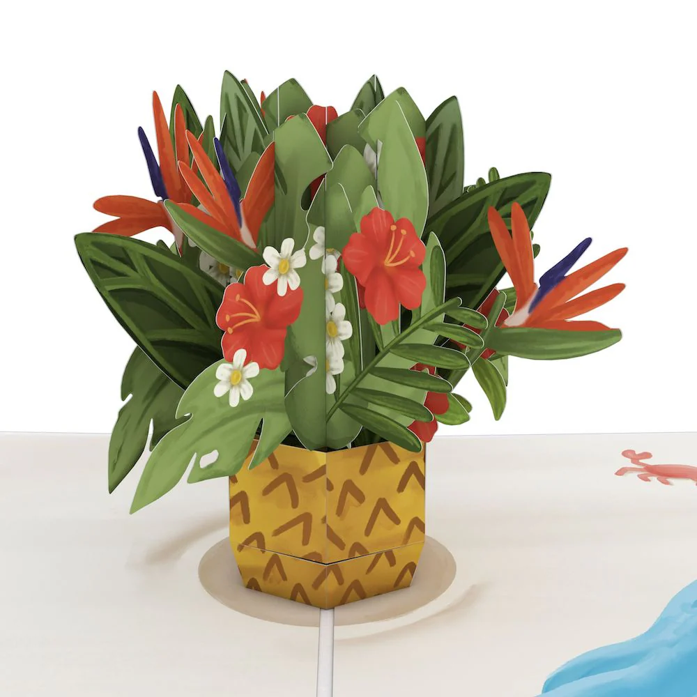 Tropical Flower Basket Birthday Pop-Up Card and Surprise Skeleton Sentiment Set - Image 3