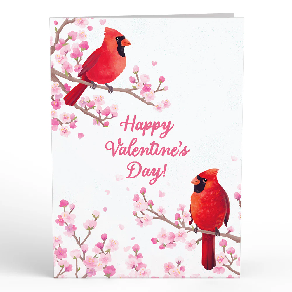 Valentine's Cherry Blossom Basket with Cardinals Pop-Up Card - Image 4