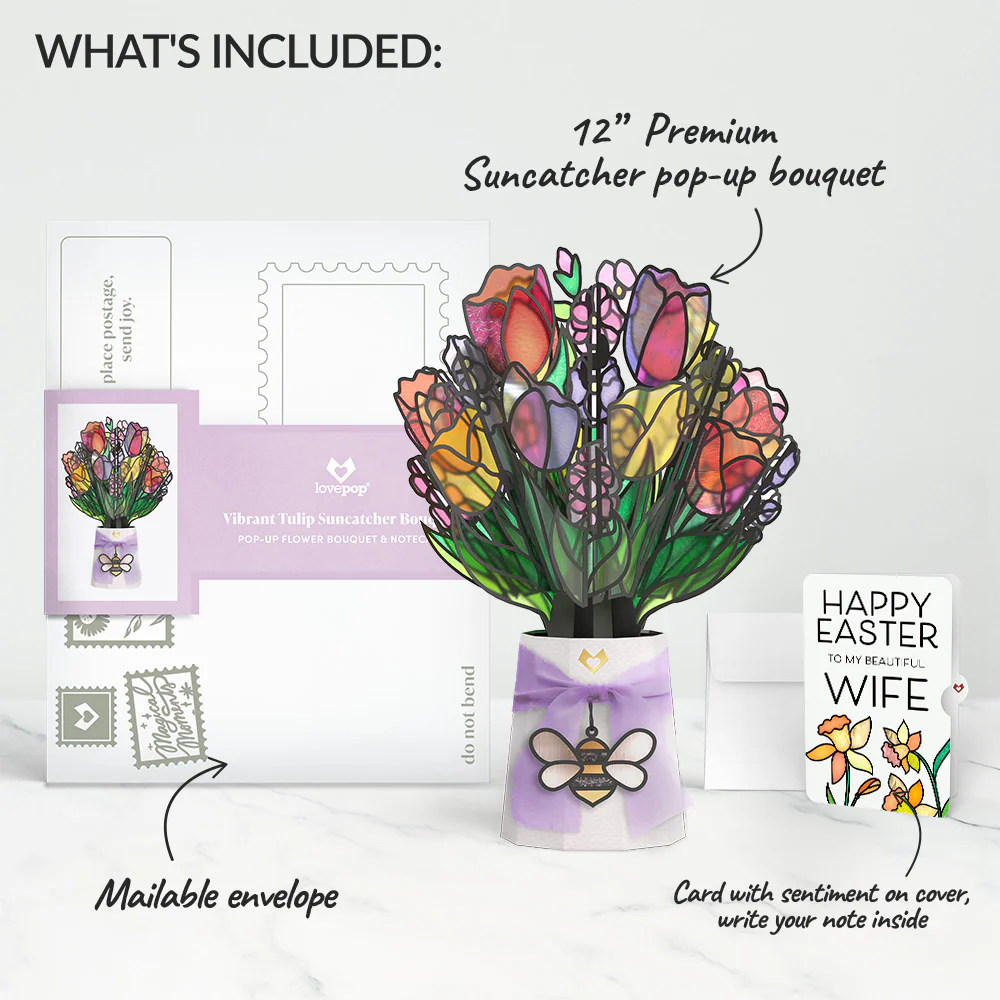 Vibrant Tulip Easter Suncatcher Bouquet and Sentiment Set for Wife - Image 2