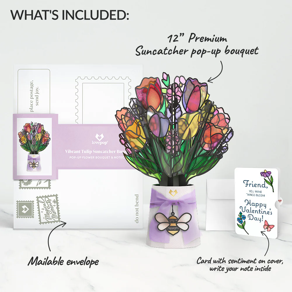 Vibrant Tulip Valentine Suncatcher Bouquet and Sentiment Set for Friend - Image 2