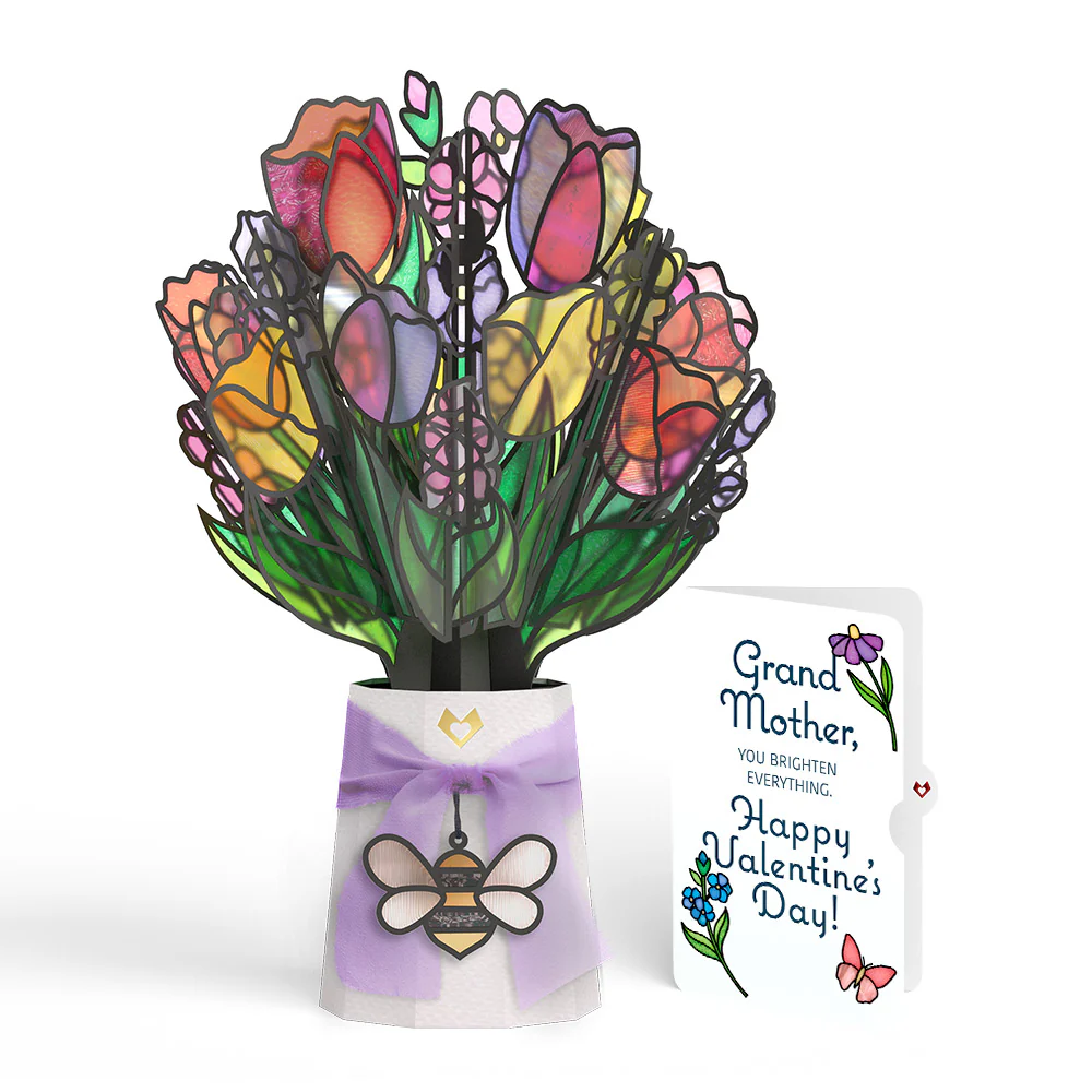 Vibrant Tulip Valentine Suncatcher Bouquet and Sentiment Set for Grandmother