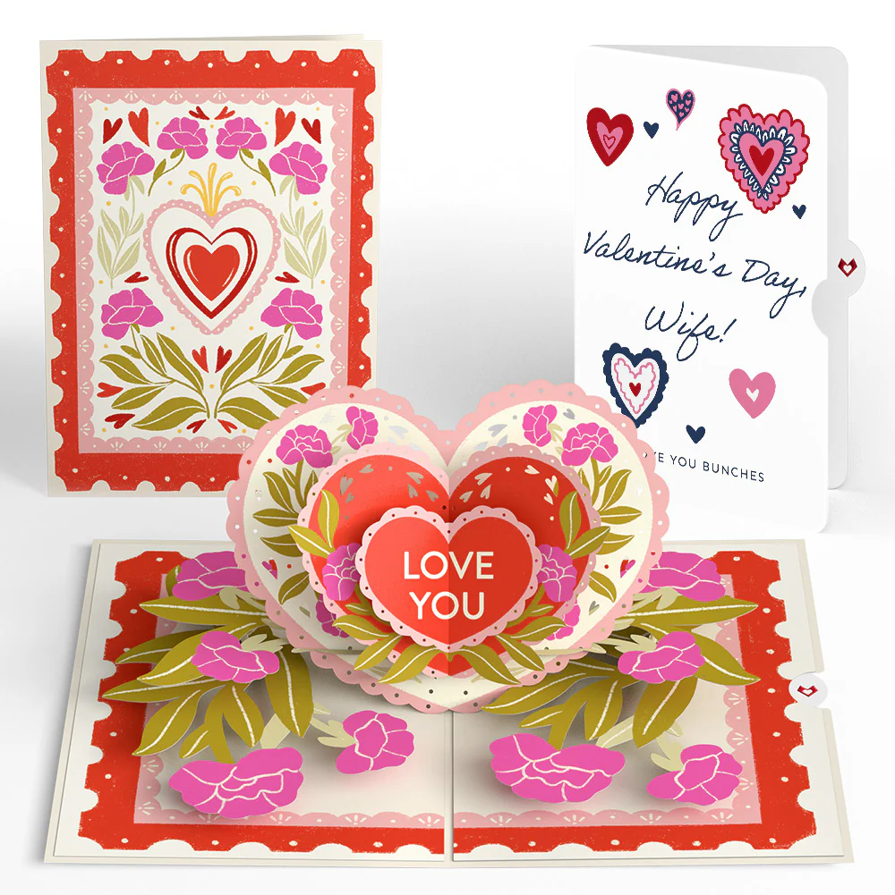 Vintage Floral Love You Heart Valentine Pop-Up Card and Sentiment Set for Wife
