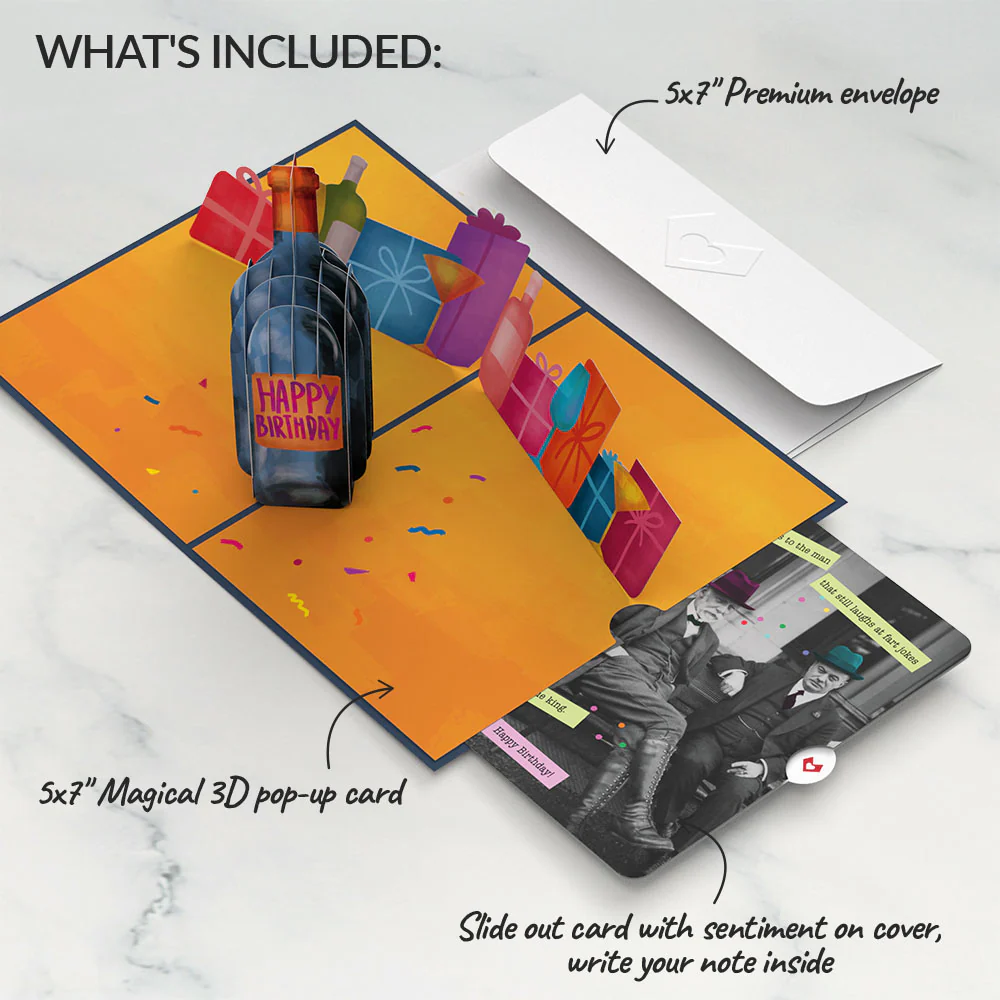 Vintage Wine Birthday Pop-Up Card and Sentiment Set for Any Man - Image 2