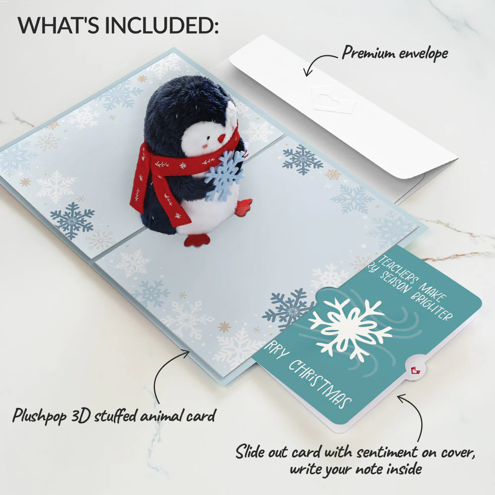 'Warm Winter Wishes' Holiday Penguin Plushpop Card and Sentiment Set for Teacher - Image 2
