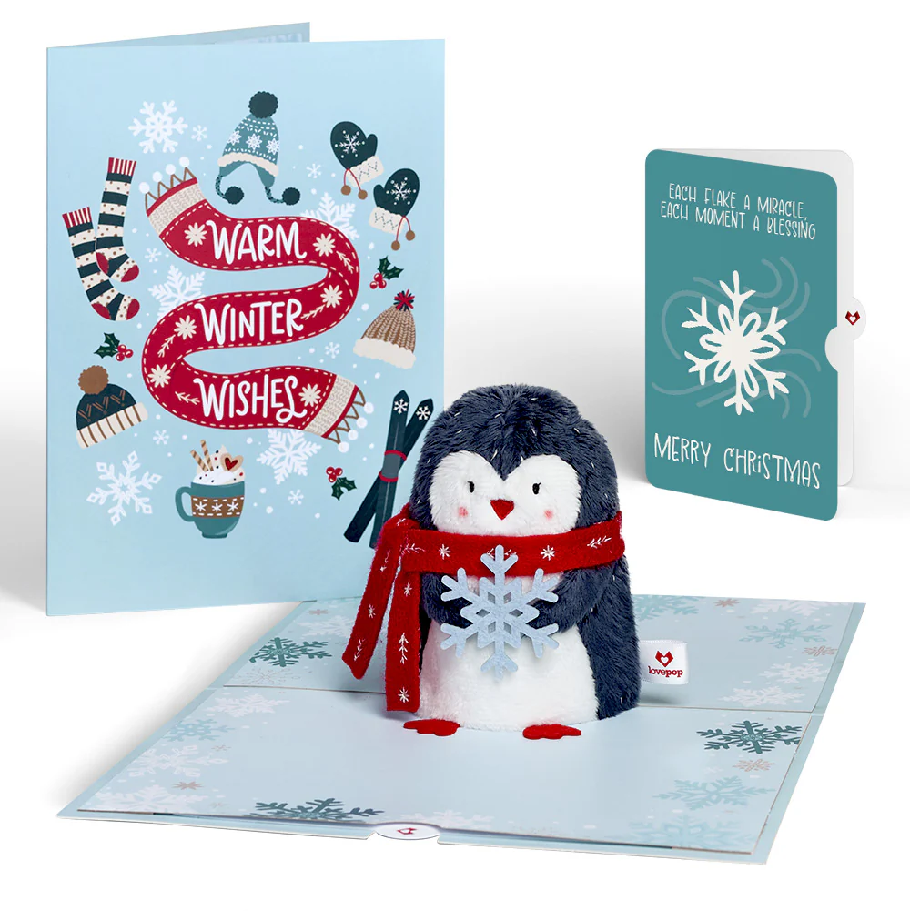 'Warm Winter Wishes' Holiday Penguin Plushpop Card and Snowflake Sentiment Set