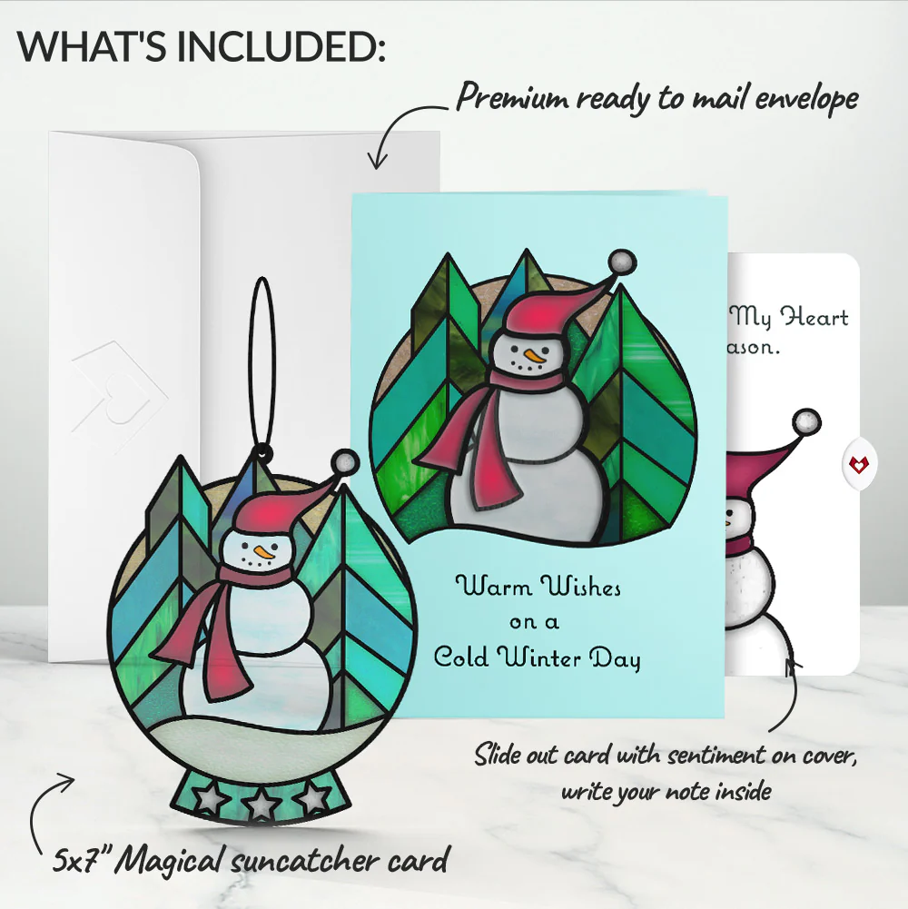 Warm Wishes Snowman Holiday Suncatcher Card and Sentiment Set for Partner - Image 2