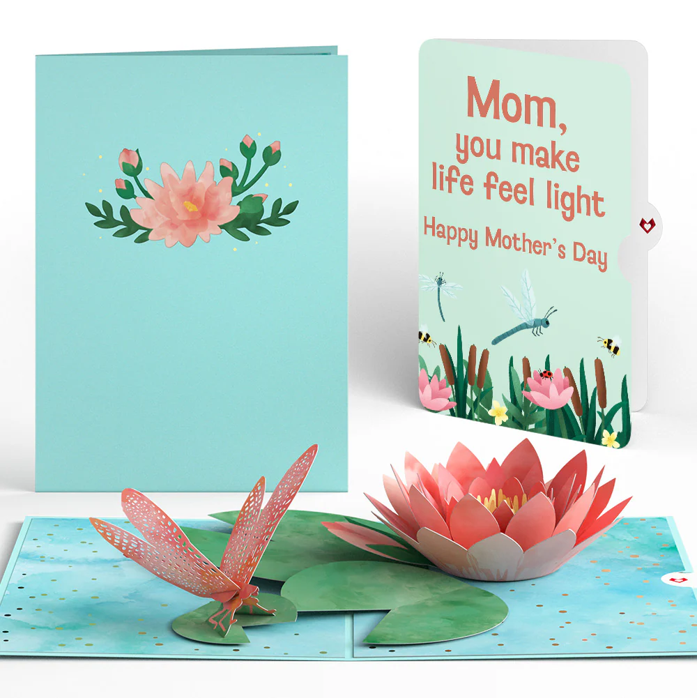 Water Lily Dragonfly Mother’s Day Pop-Up Card and Sentiment Set for Mom