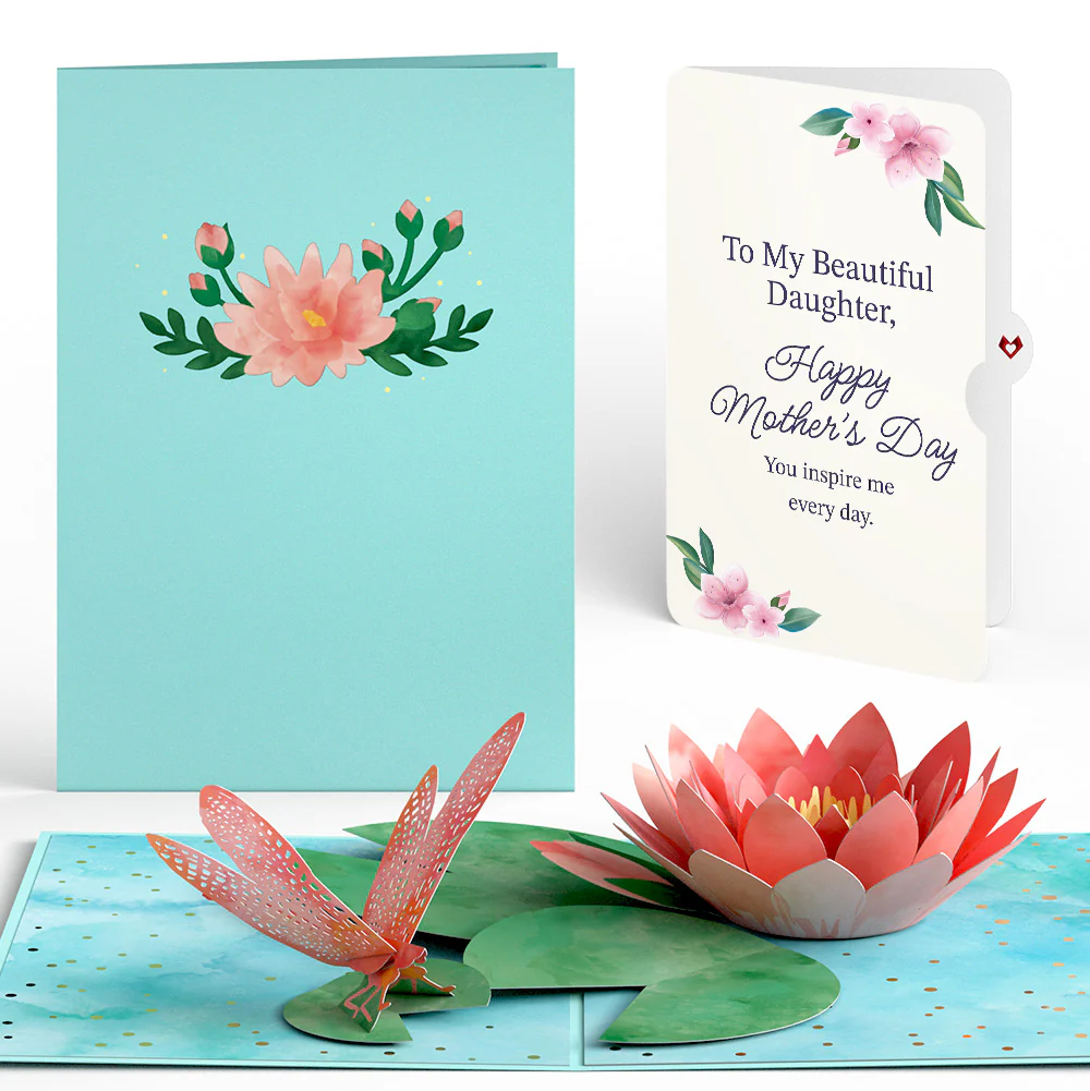 Water Lily Dragonfly Mother's Day Pop-Up Card and Sentiment Set for Daughter