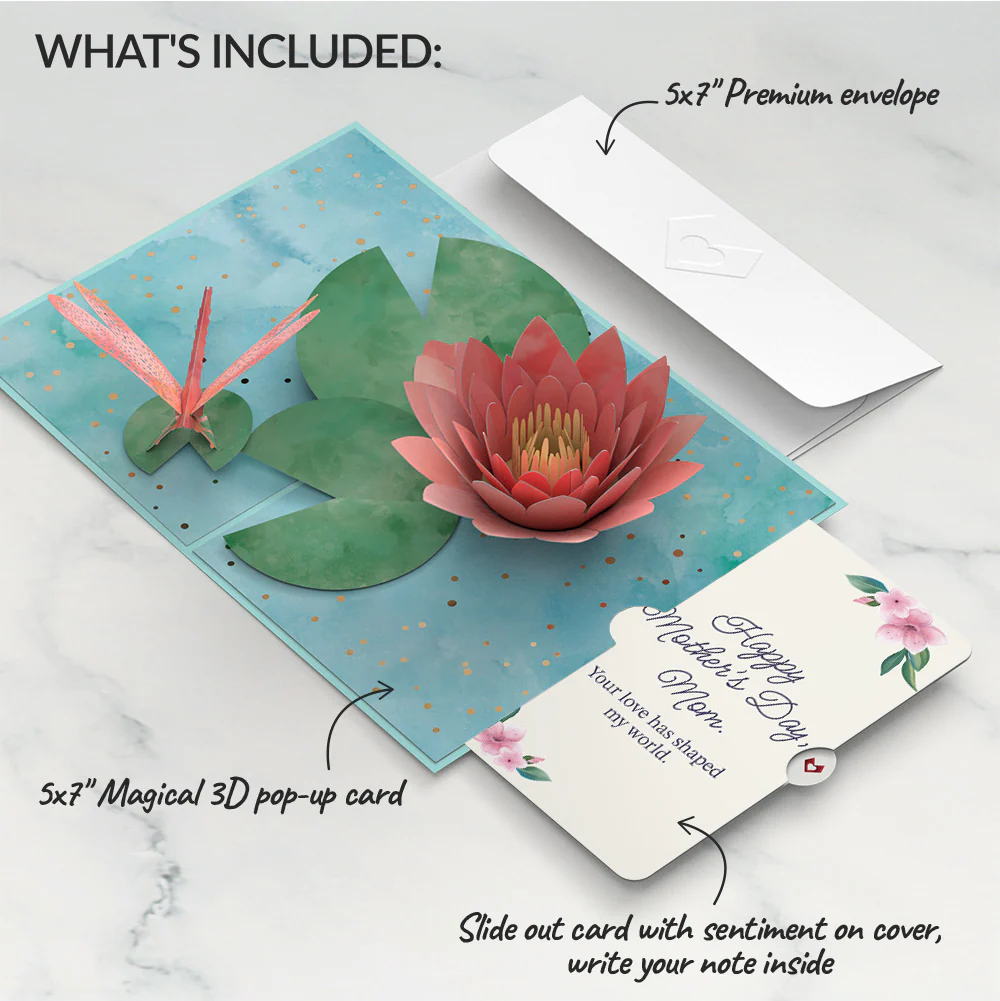 Water Lily Dragonfly Mother's Day Pop-Up Card and Sentiment Set for Mom - Image 2