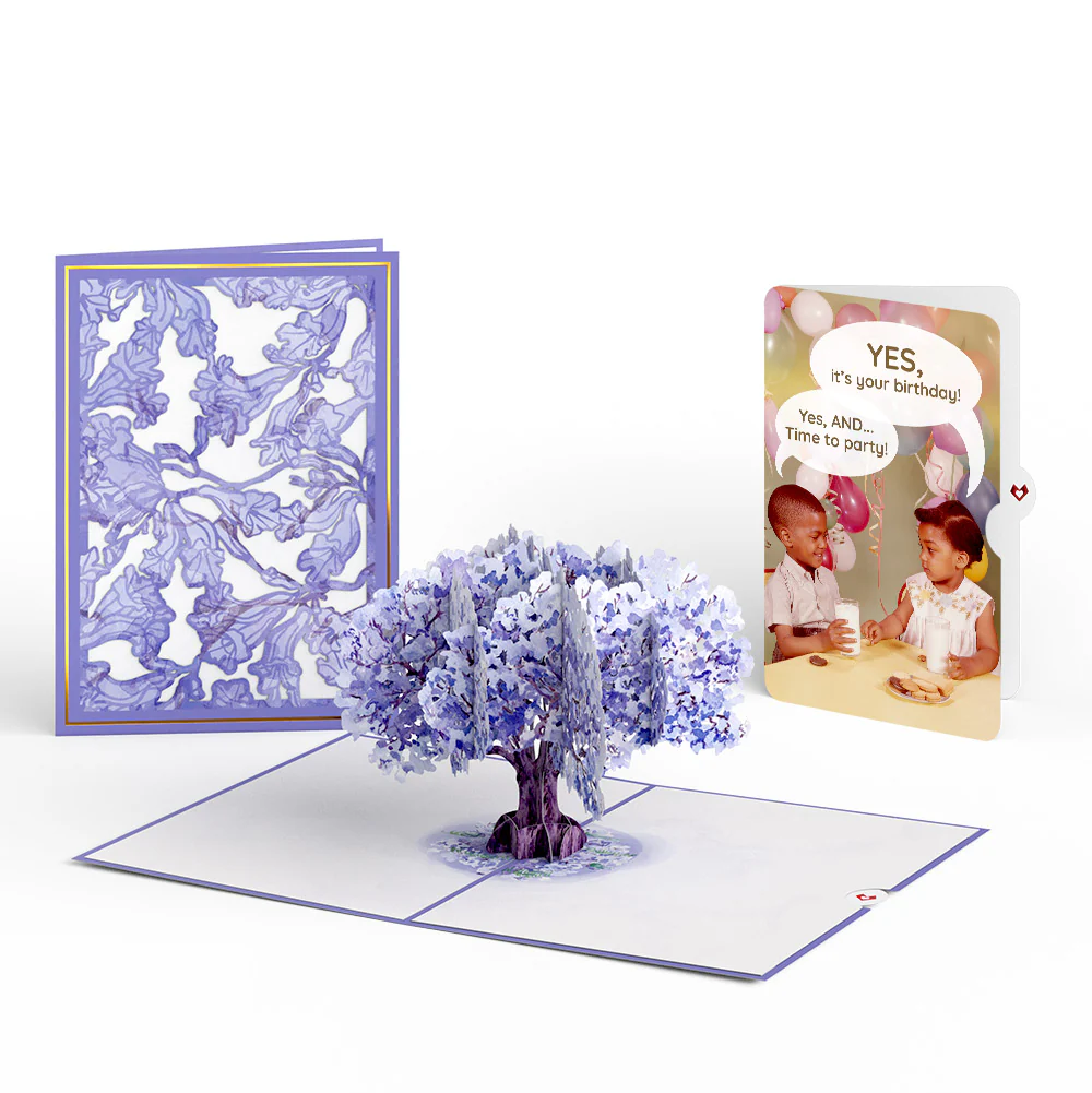 Watercolor Jacaranda Tree Birthday Pop-Up Card and Time to Party Sentiment Set