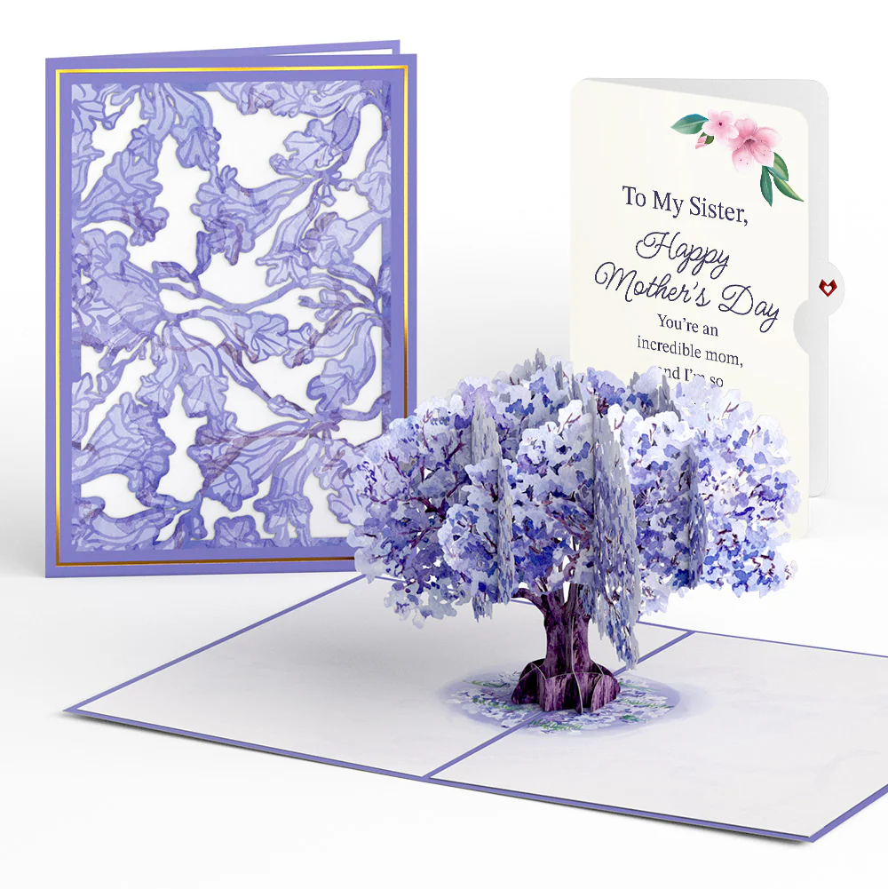 Watercolor Jacaranda Tree Mother's Day Pop-Up Card and Sentiment Set for Sister