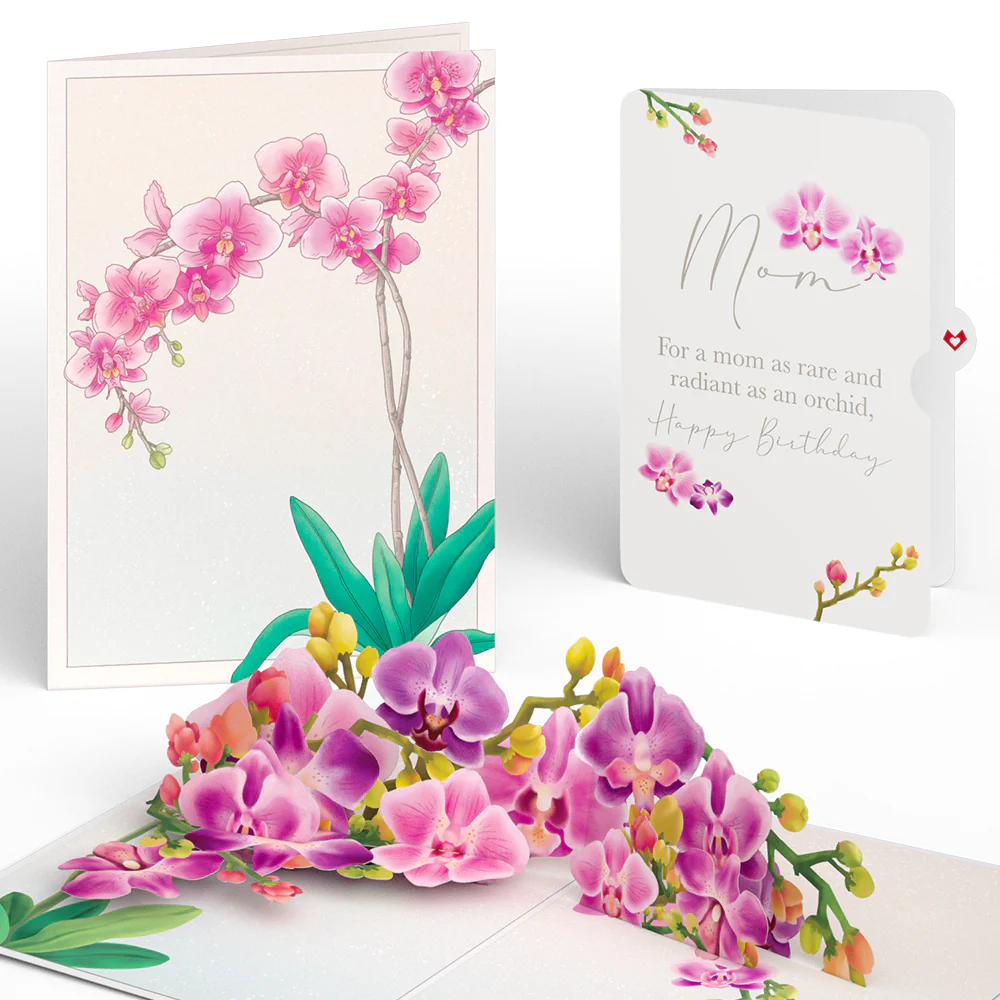Watercolor Orchid Birthday Pop-Up Card and Sentiment Set for Mom