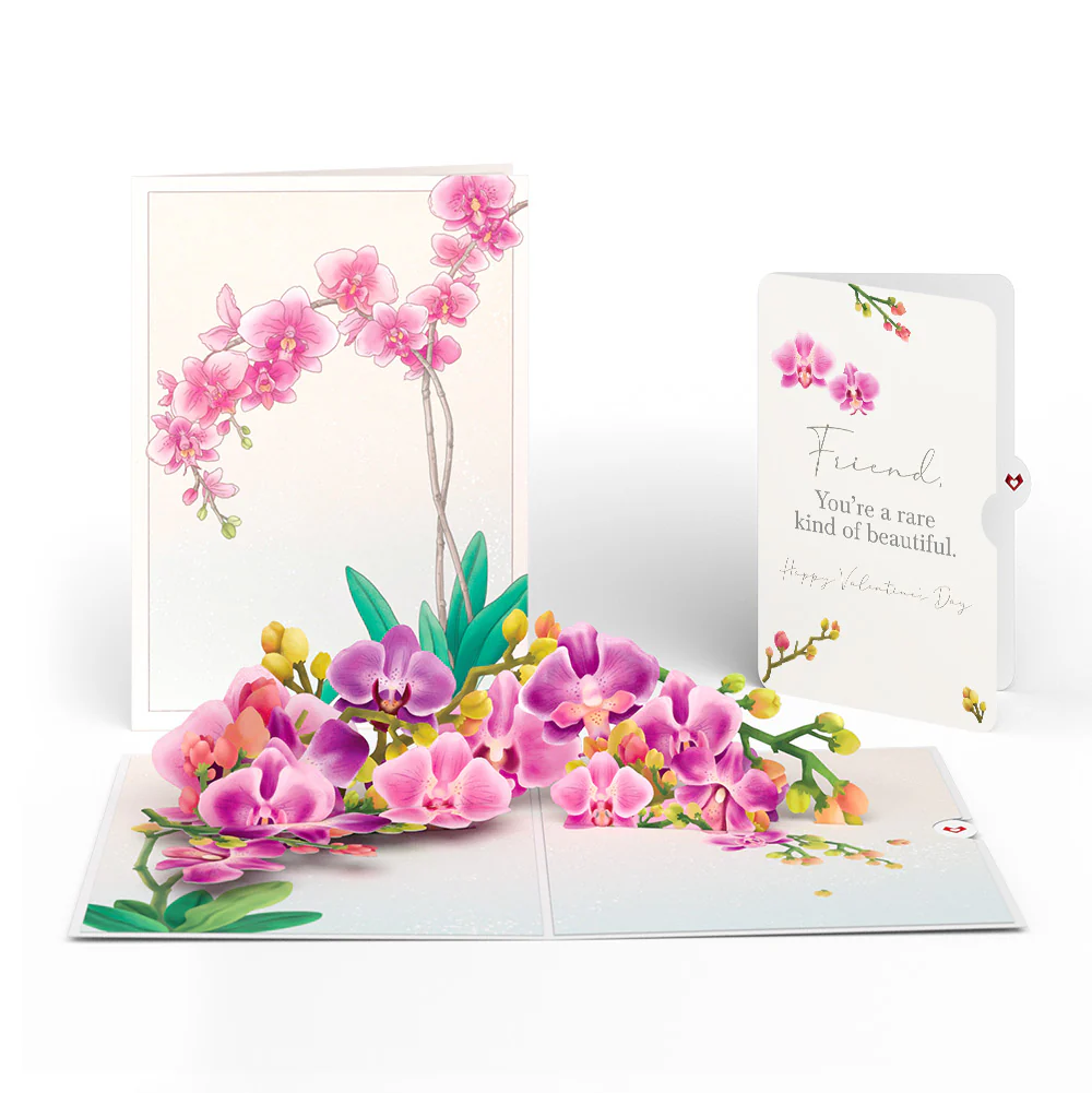 Watercolor Orchid Valentine Pop-Up Card and Sentiment Set for Friend
