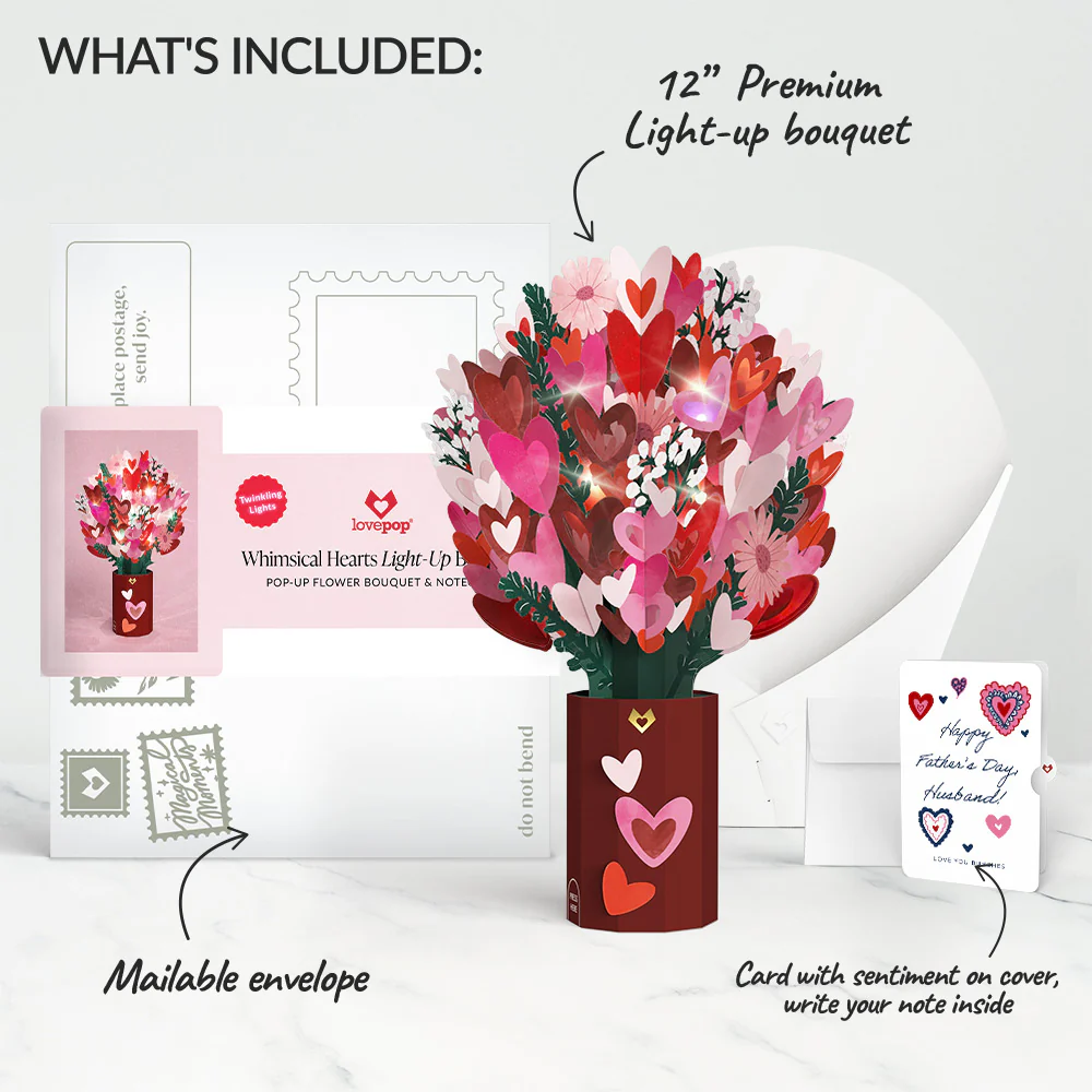 Whimsical Hearts Father's Day Light-Up Bouquet and Sentiment Set for Husband - Image 2