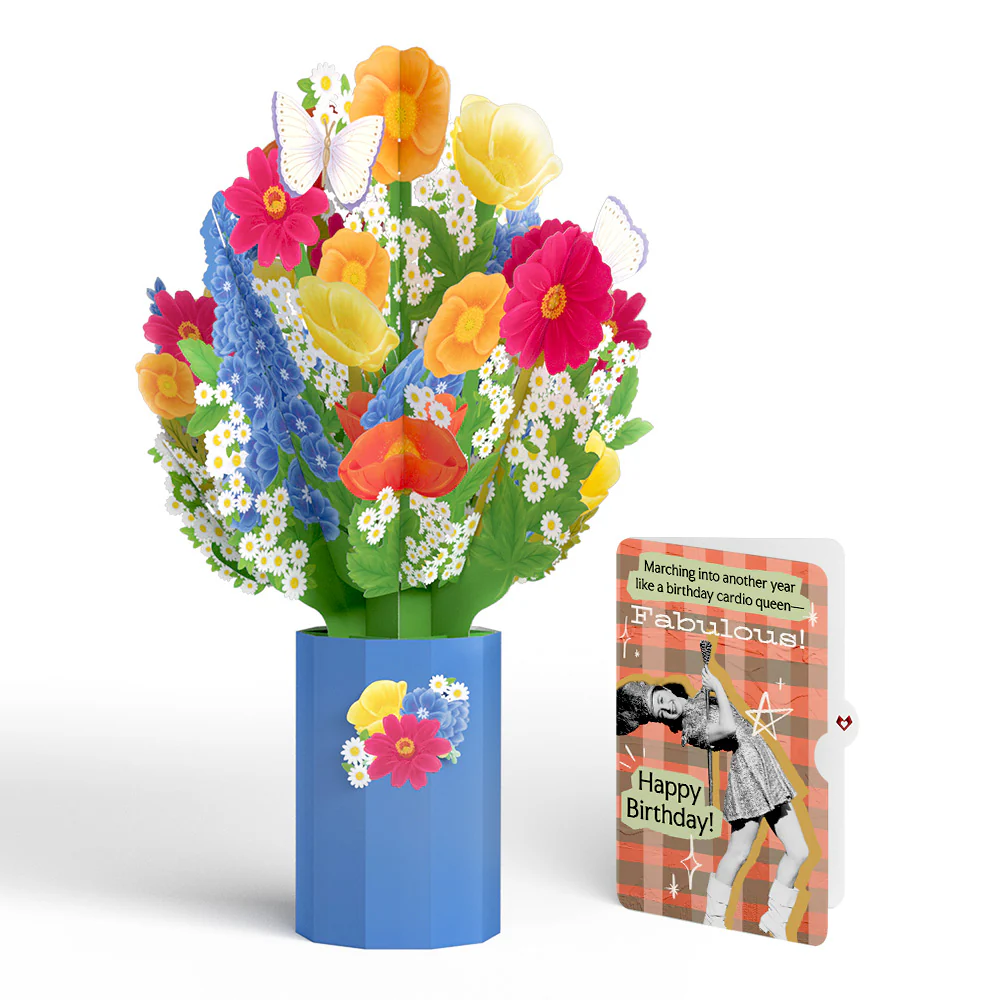 Wildflower Birthday Bouquet and Cardio Queen Sentiment Set