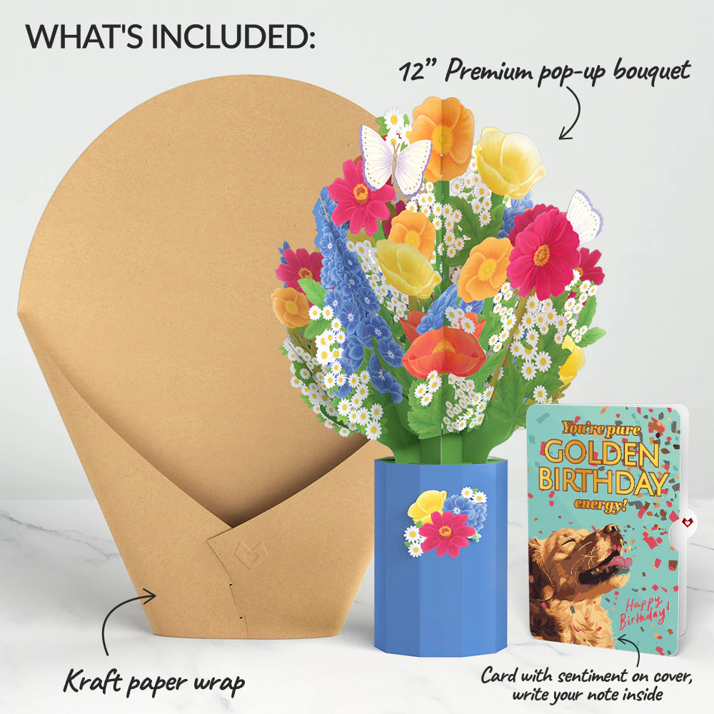 Wildflower Birthday Bouquet and Golden Energy Sentiment Set - Image 2