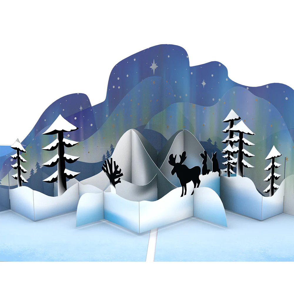 Winter Borealis Scene Pop-Up Card and Snowflake Holiday Sentiment Set - Image 3