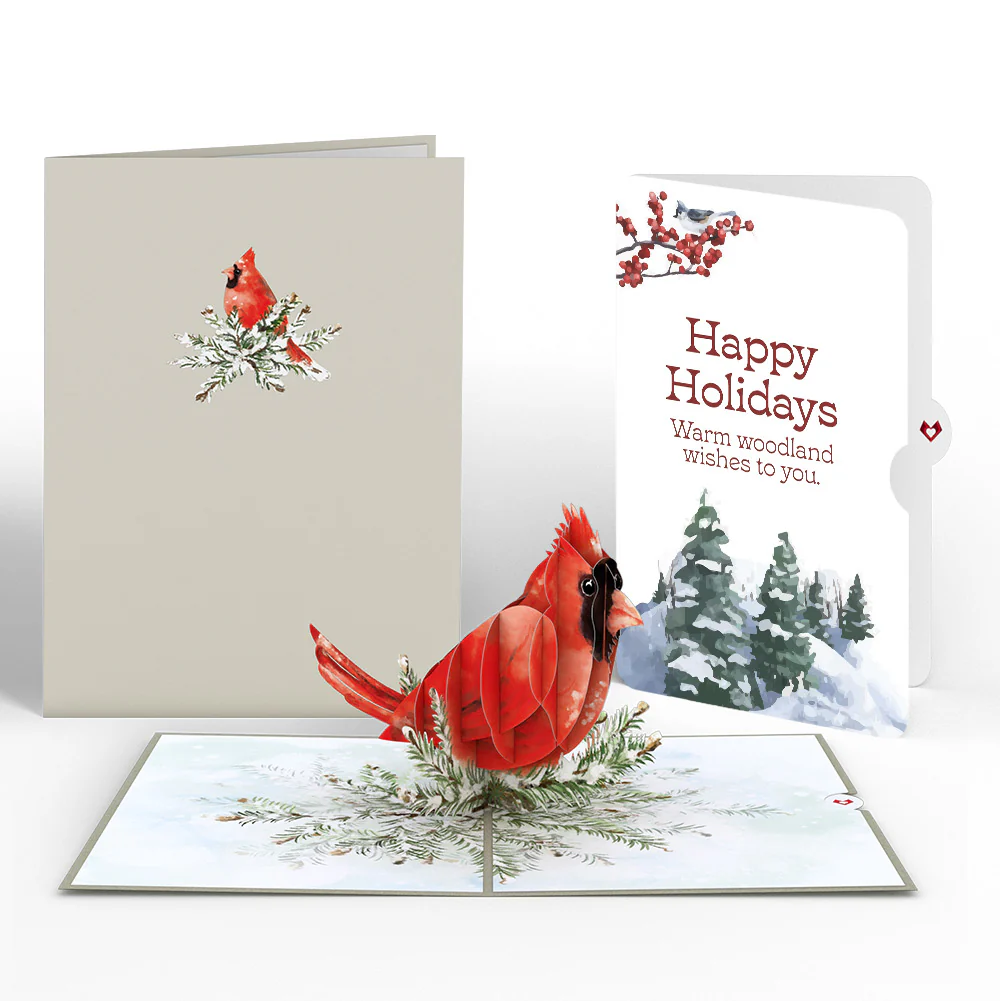 Winter Cardinal Christmas Pop-Up Card and Warm Woodland Sentiment Set