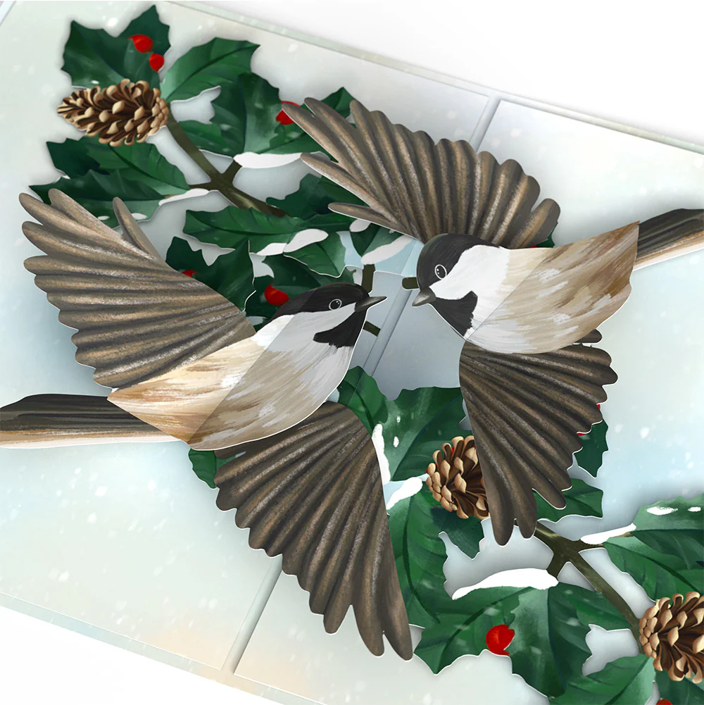 Winter Chickadees Christmas Pop-Up Card and Warm Woodland Sentiment Set - Image 3