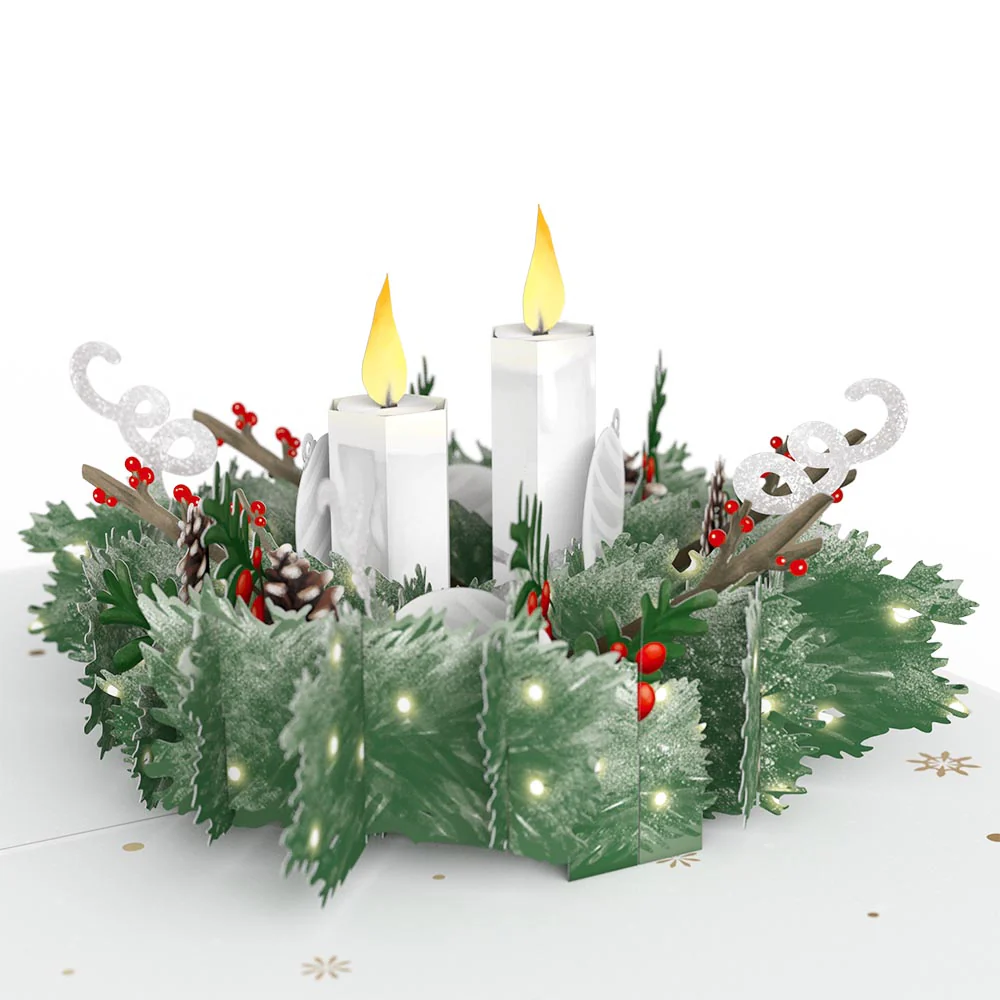 Winter Greens Christmas Candle Pop-Up Card - Image 2