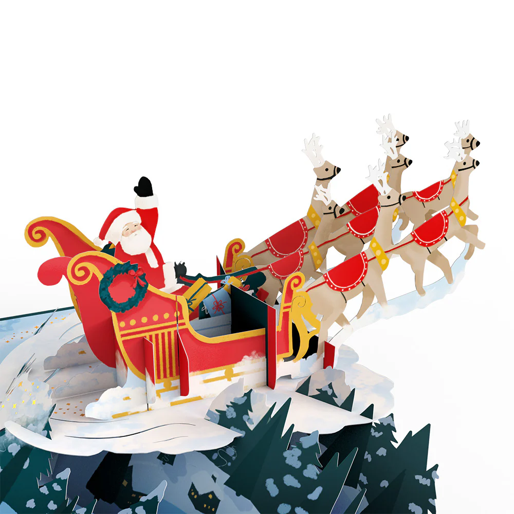 Winter Night Santa Sleigh Pop-Up Card - Image 2