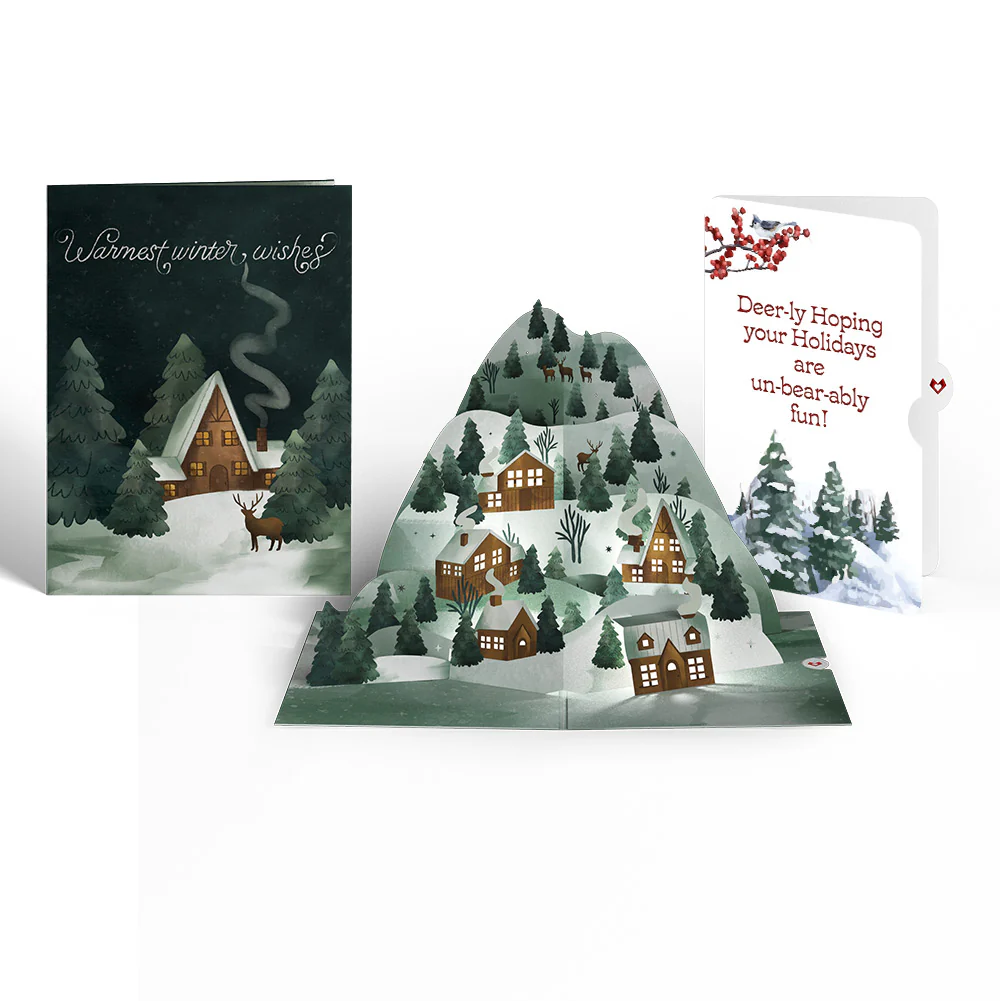 Winter Wishes Mountain Village Christmas Light-Up Pop-Up Card and Sentiment Set