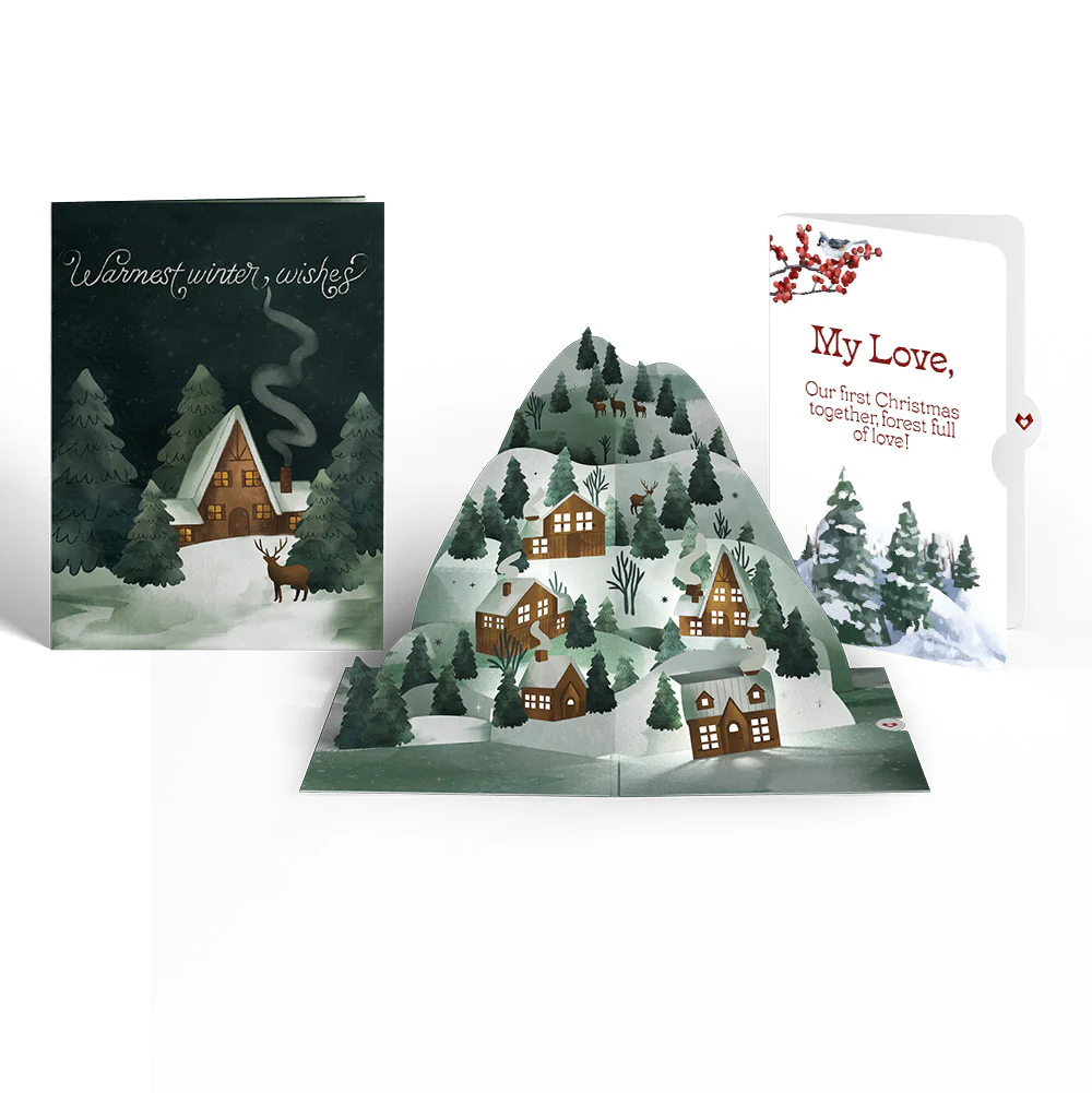 Winter Wishes Mountain Village First Christmas Light-Up Pop-Up Card and Sentiment Set for Partner