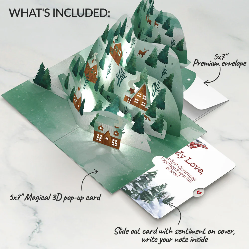 Winter Wishes Mountain Village First Christmas Light-Up Pop-Up Card and Sentiment Set for Partner - Image 2
