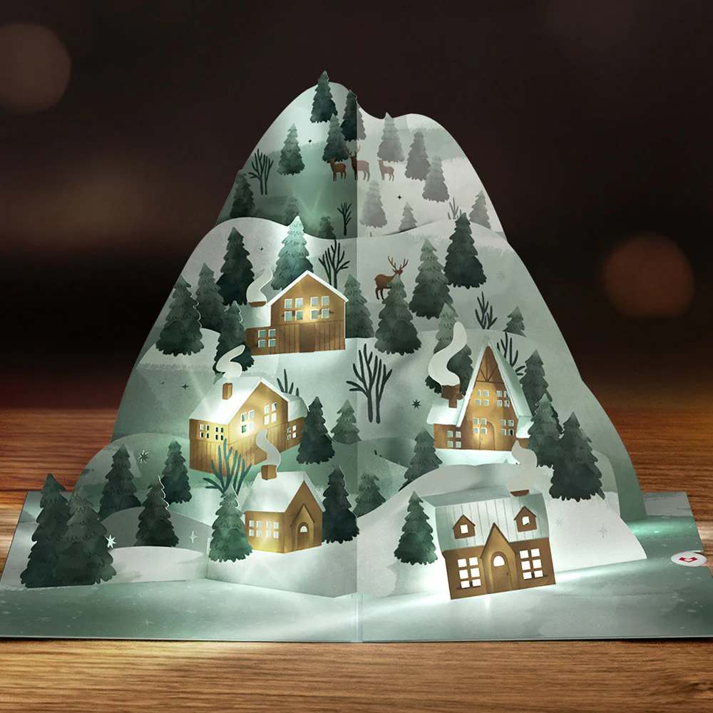 Winter Wishes Mountain Village Light-Up Pop-Up Card - Image 2