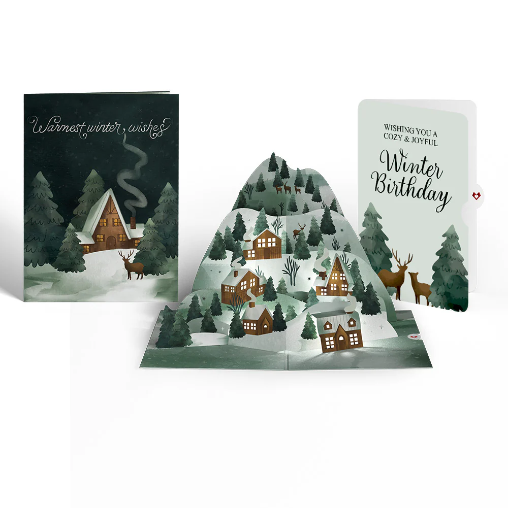 Winter Wishes Mountain Village Light-Up Pop-Up Card and Woodland Deer Birthday Sentiment Set