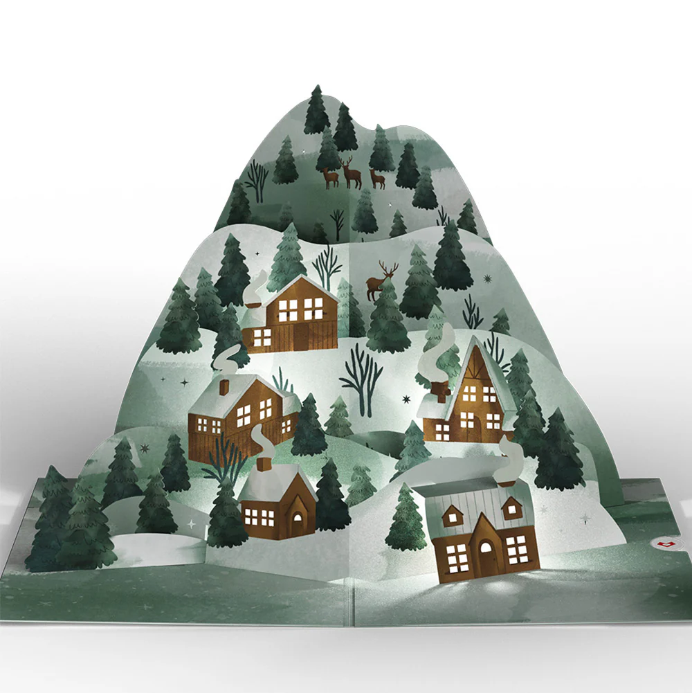 Winter Wishes Mountain Village Light-Up Pop-Up Card and Woodland Deer Merry Christmas Sentiment Set - Image 3