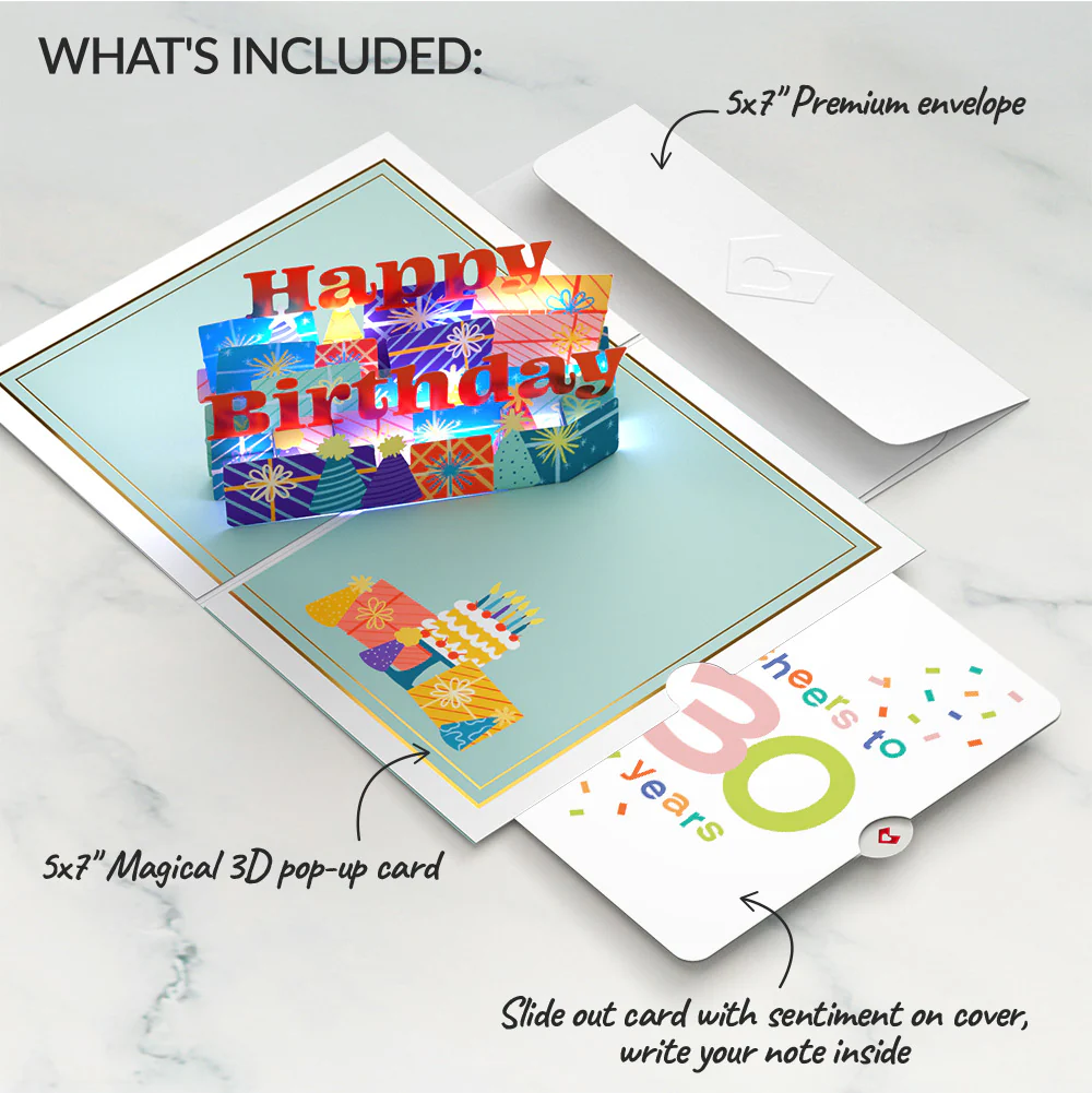 Wishing You a Happy 30th Birthday Music and Lights Pop-Up Card and Confetti Cake Sentiment Set - Image 2