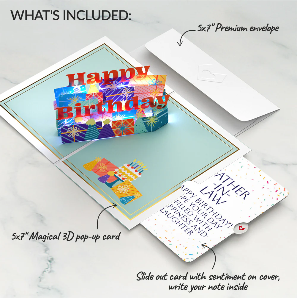 Wishing You a Happy Birthday Music and Lights Pop-Up Card and Sentiment Set for Father-in-law - Image 2