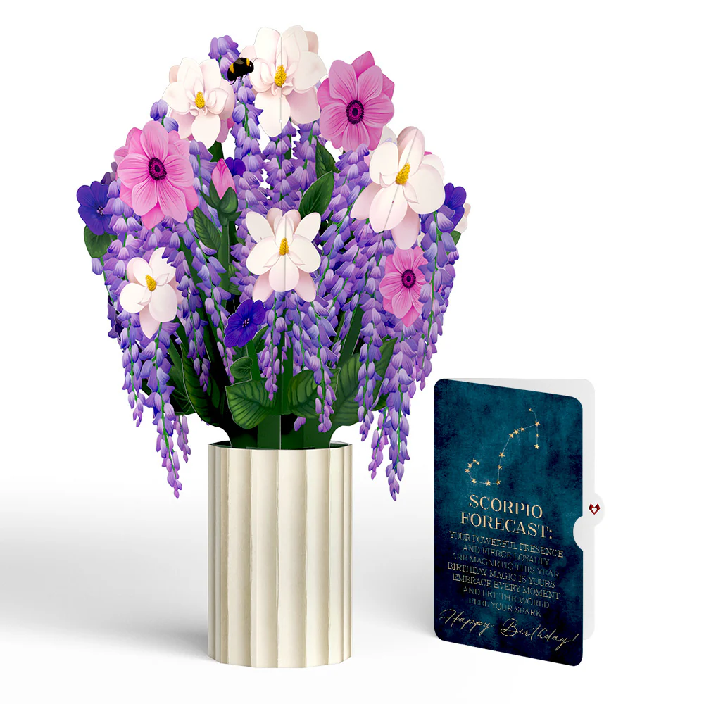 Wisteria Birthday Bouquet and Scorpio Zodiac Sentiment Set