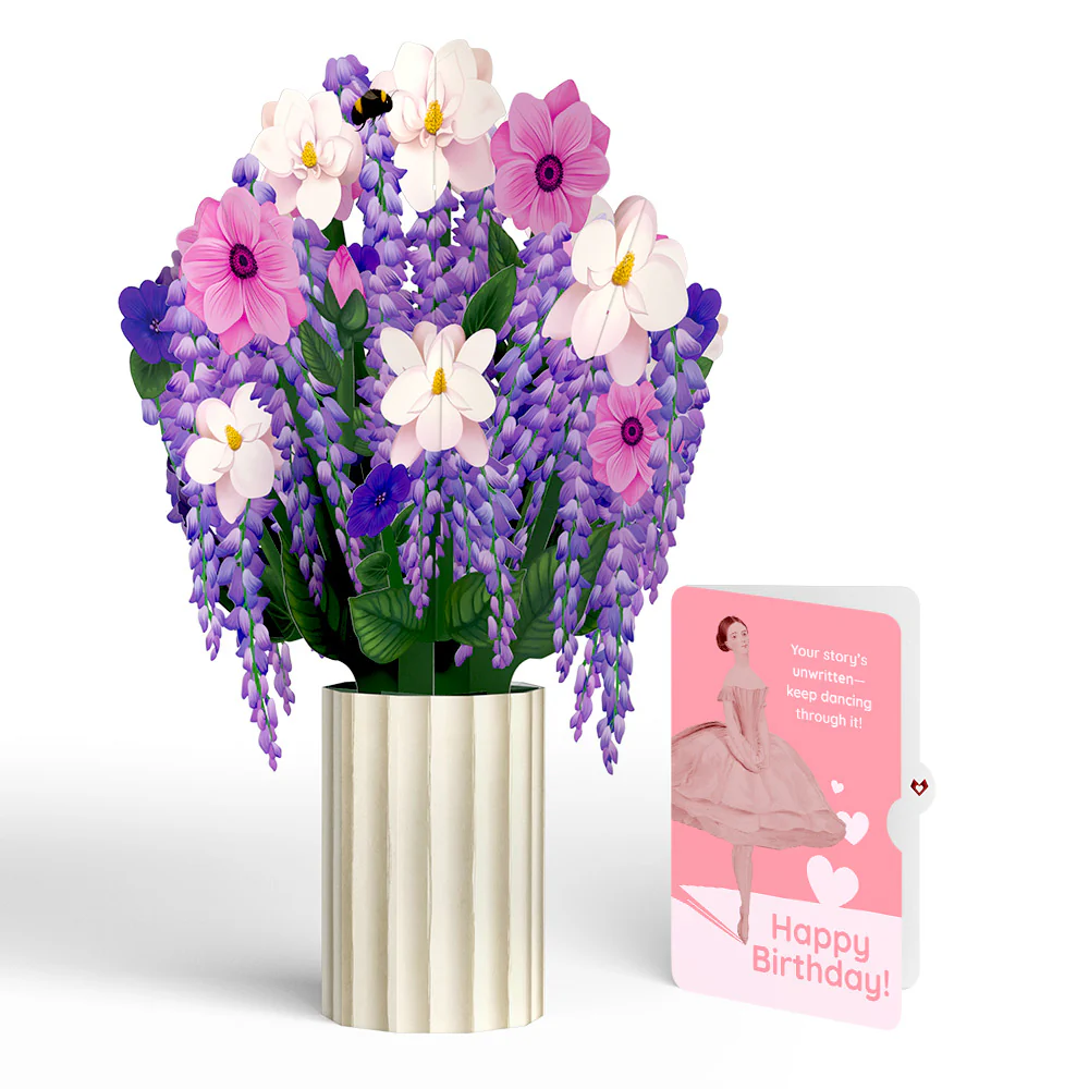 Wisteria Birthday Bouquet and Dancing Through Life Sentiment Set