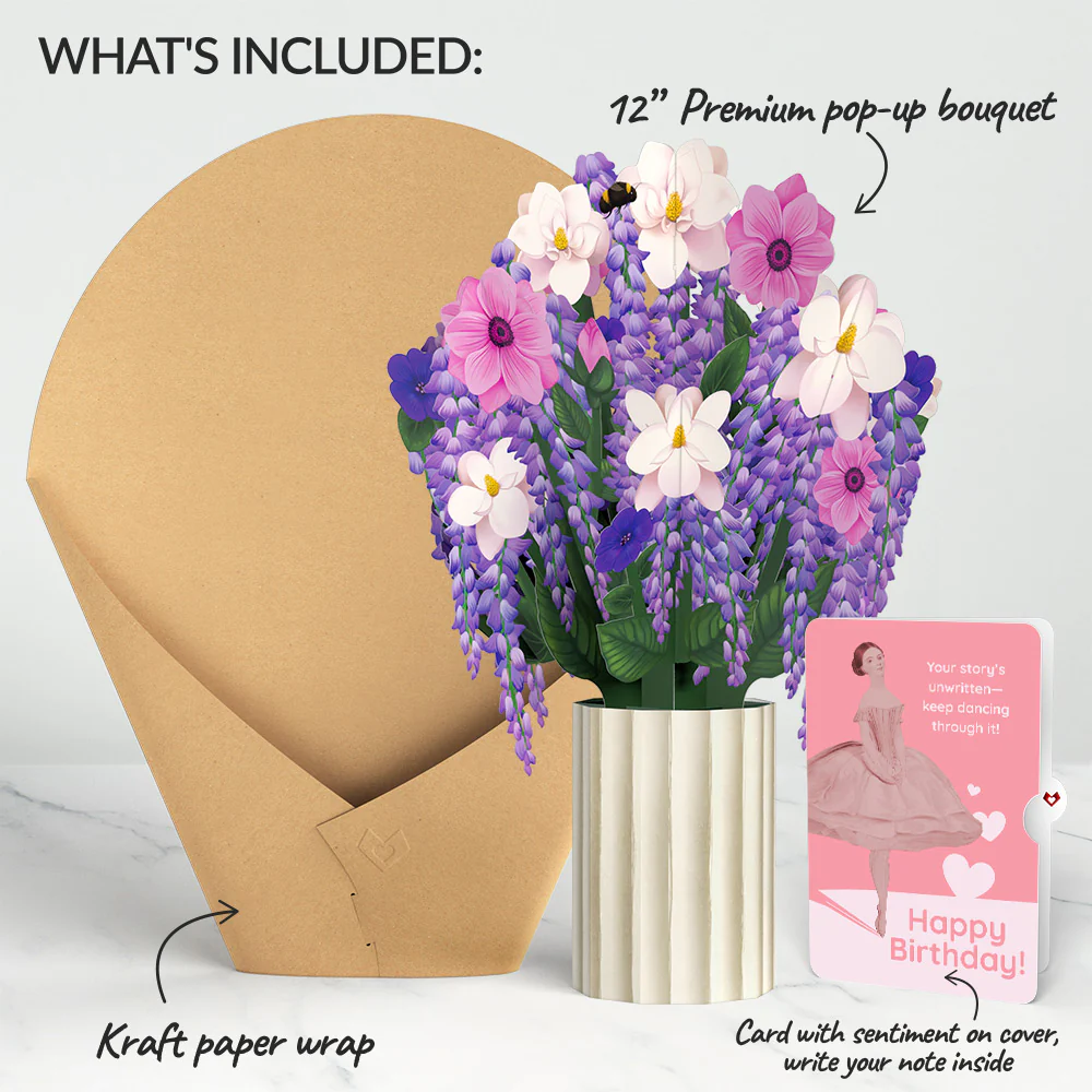 Wisteria Birthday Bouquet and Dancing Through Life Sentiment Set - Image 2
