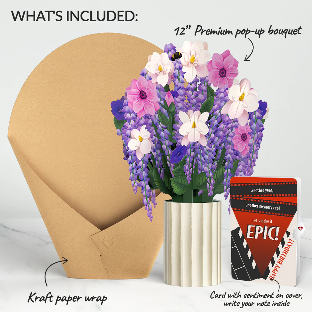Wisteria Birthday Bouquet and Epic Reel Sentiment Set - Image 2