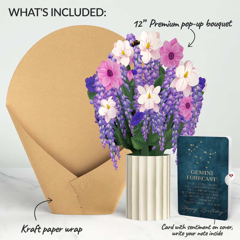 Wisteria Birthday Bouquet and Gemini Zodiac Sentiment Set - Image 2