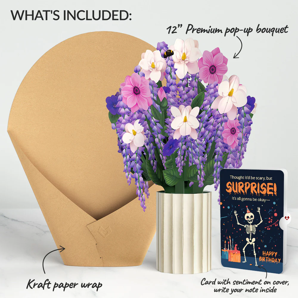 Wisteria Birthday Bouquet and Surprise Skeleton Sentiment Set - Image 2