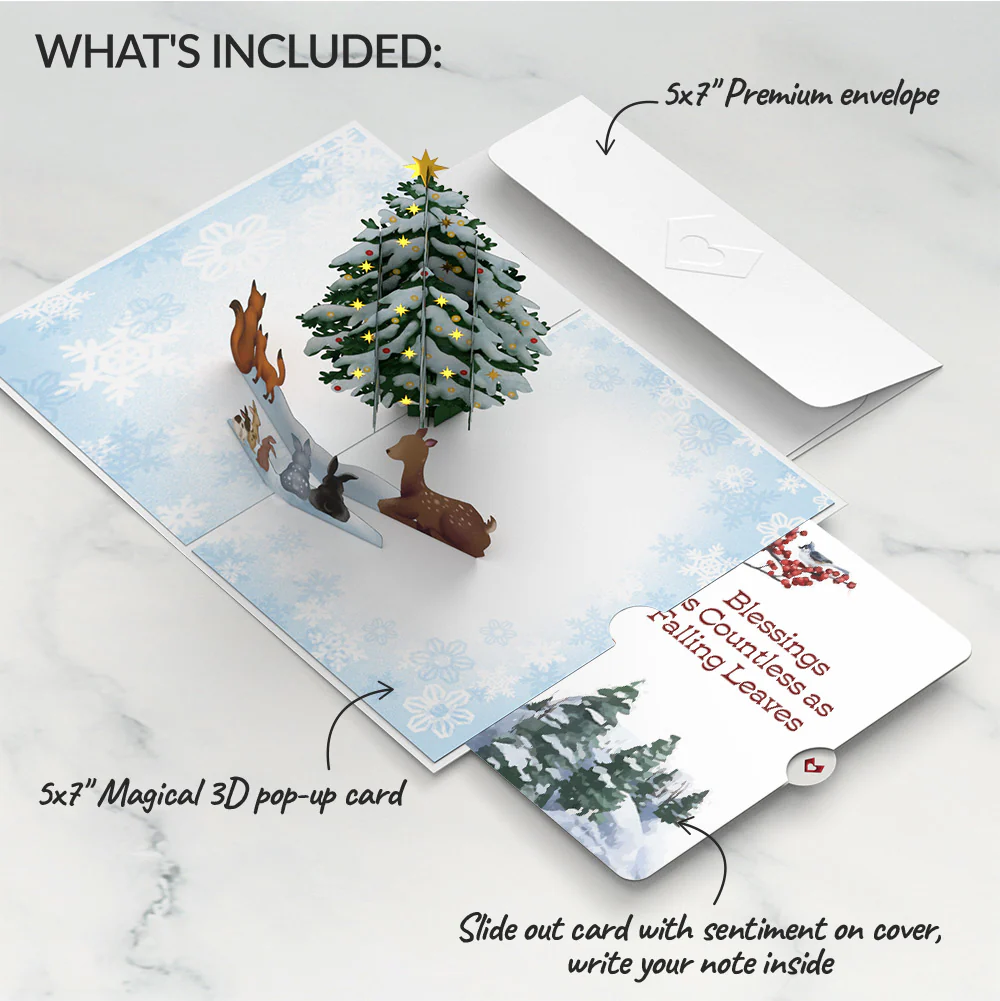 Woodland White Christmas Pop-Up Card and Countless Blessings Sentiment Set - Image 2
