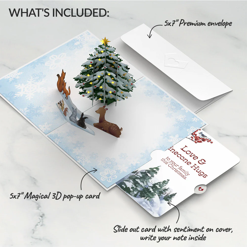Woodland White Christmas Pop-Up Card and Sentiment Set for Family - Image 2