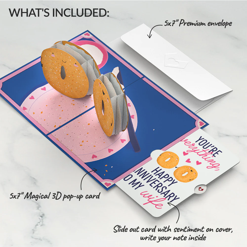 You Are My Everything Bagel Anniversary Pop-Up Card and Sentiment Set for Wife - Image 2