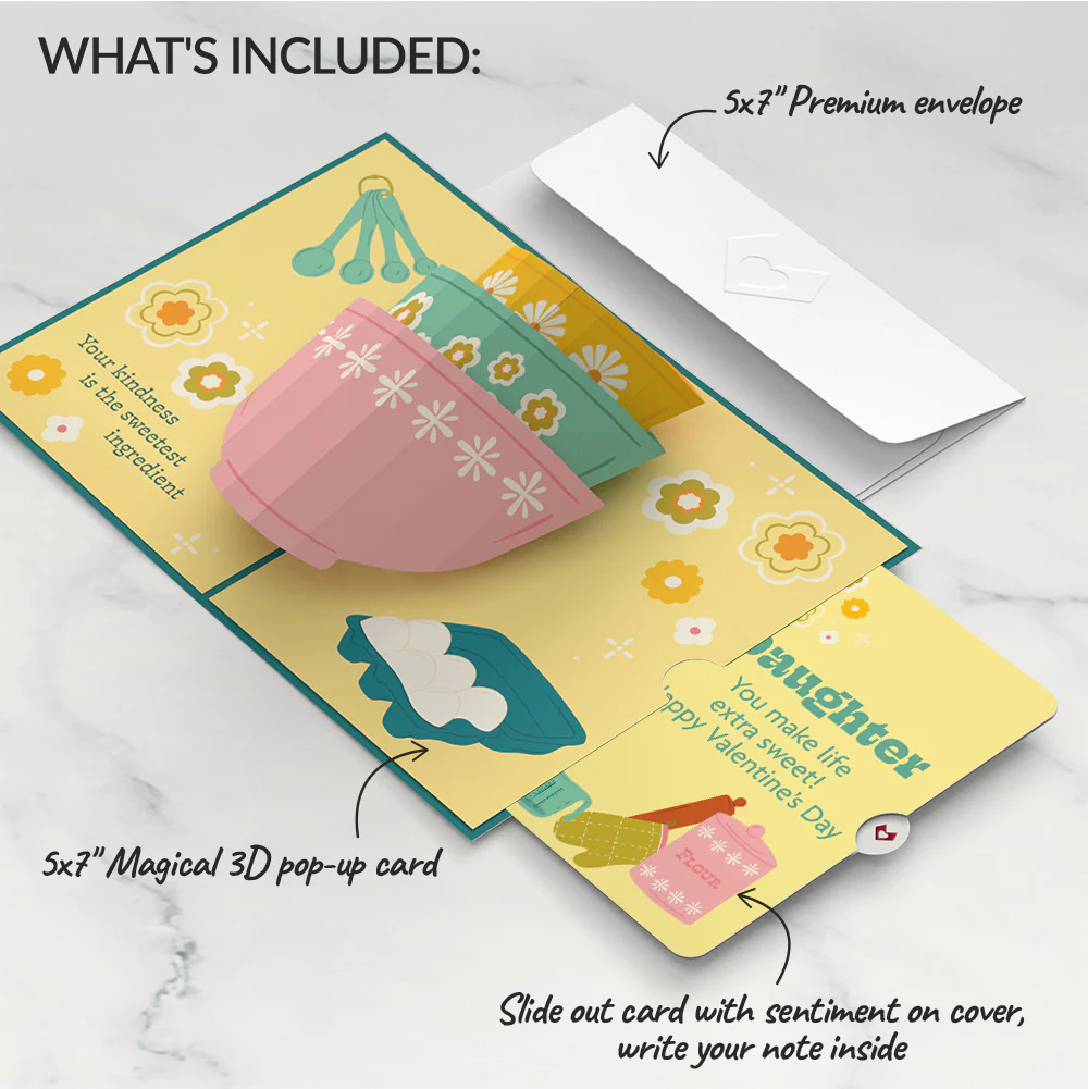 You Bake the World a Better Place Valentine Pop-Up Card and Sentiment Set for Daughter - Image 2