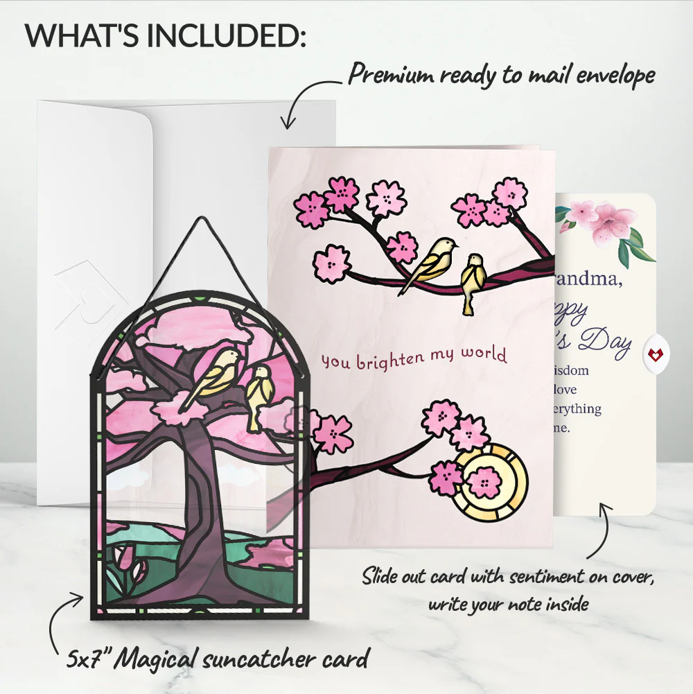 You Brighten My World Birds Mother's Day Suncatcher Card and Sentiment Set for Grandma - Image 2