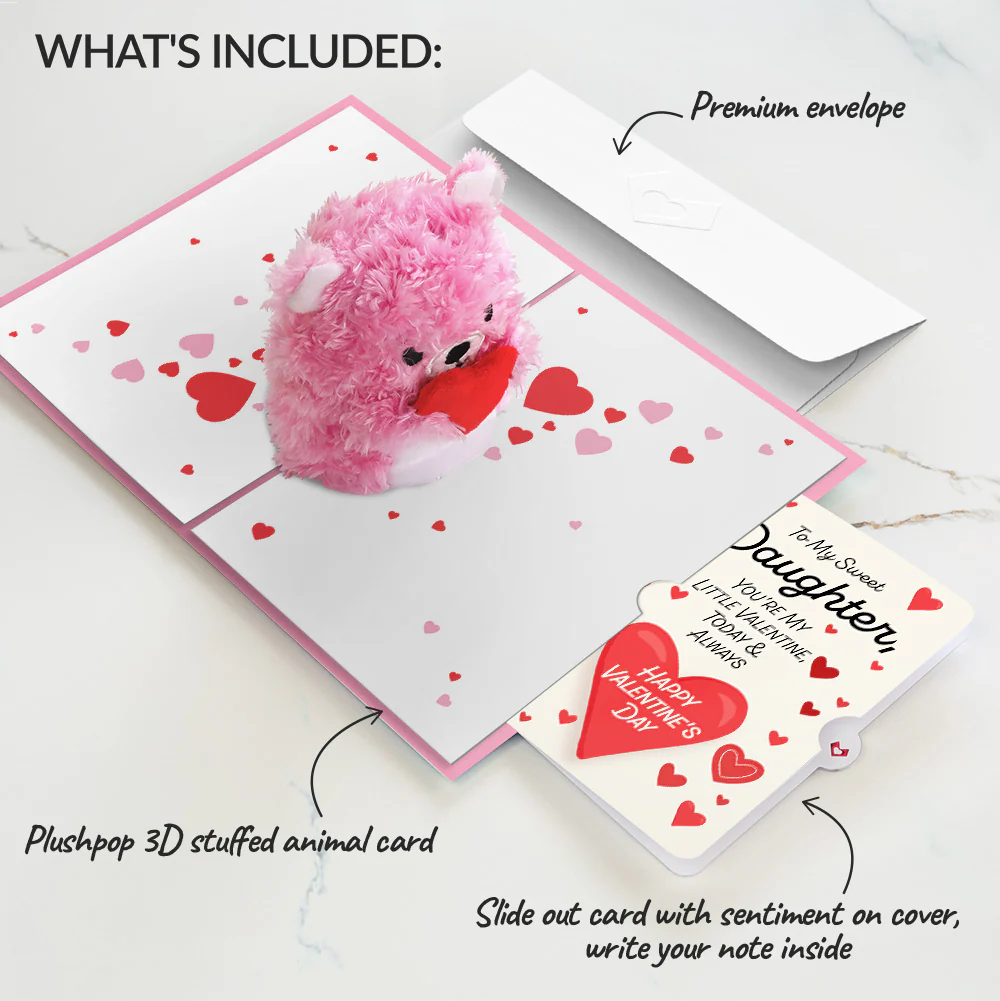 'You Make Me Beary Happy' Valentine Plushpop Card and Sentiment Set for Daughter - Image 2